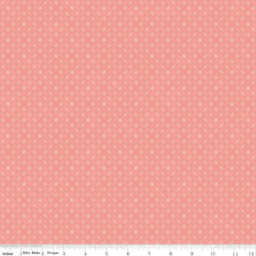 DEAL Gingham Gardens Plus C10357 Coral - Riley Blake Designs - Geometric Cream Plus Signs on Orange Pink - Quilting Cotton Fabric