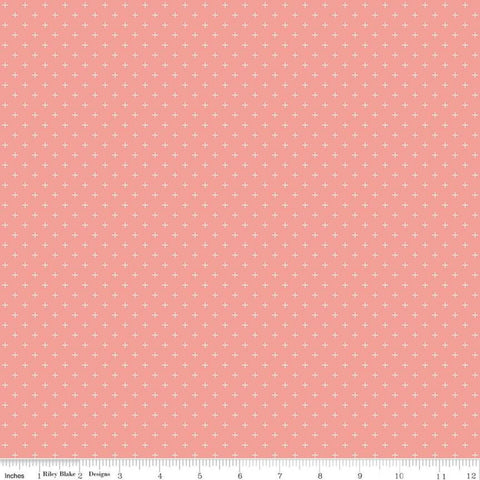 SALE Gingham Gardens Plus C10357 Coral - Riley Blake Designs - Geometric Cream Plus Signs on Orange Pink - Quilting Cotton Fabric