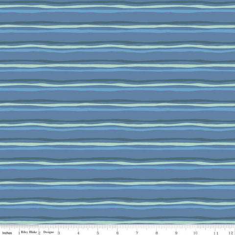 SALE Riptide Stripes C10304 Denim  - Riley Blake Designs - Ocean Sea Irregular Striped Stripe Blue Green - Quilting Cotton Fabric