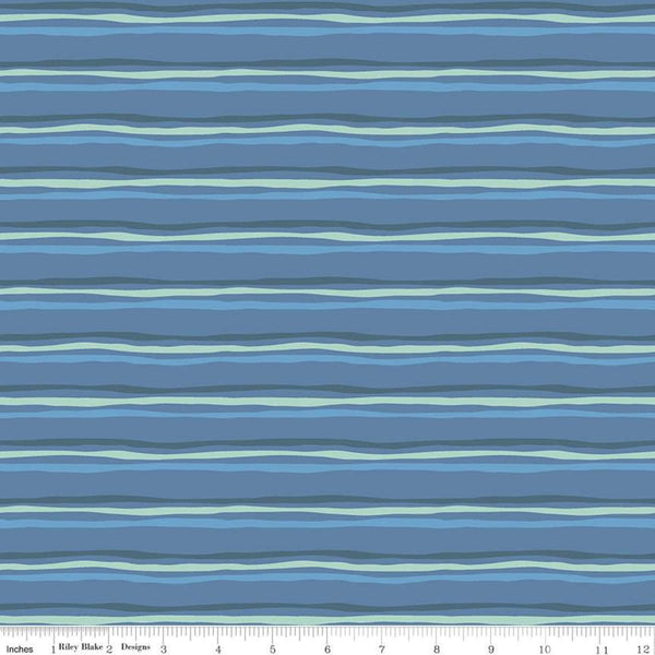 SALE Riptide Stripes C10304 Denim  - Riley Blake Designs - Ocean Sea Irregular Striped Stripe Blue Green - Quilting Cotton Fabric