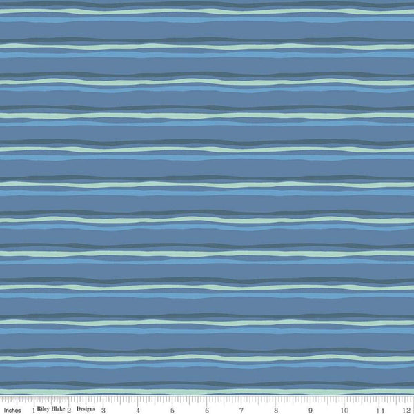 SALE Riptide Stripes C10304 Denim  - Riley Blake Designs - Ocean Sea Irregular Striped Stripe Blue Green - Quilting Cotton Fabric