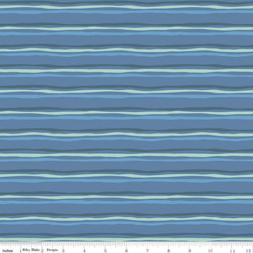 SALE Riptide Stripes C10304 Denim  - Riley Blake Designs - Ocean Sea Irregular Striped Stripe Blue Green - Quilting Cotton Fabric