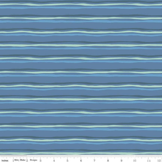 SALE Riptide Stripes C10304 Denim  - Riley Blake Designs - Ocean Sea Irregular Striped Stripe Blue Green - Quilting Cotton Fabric