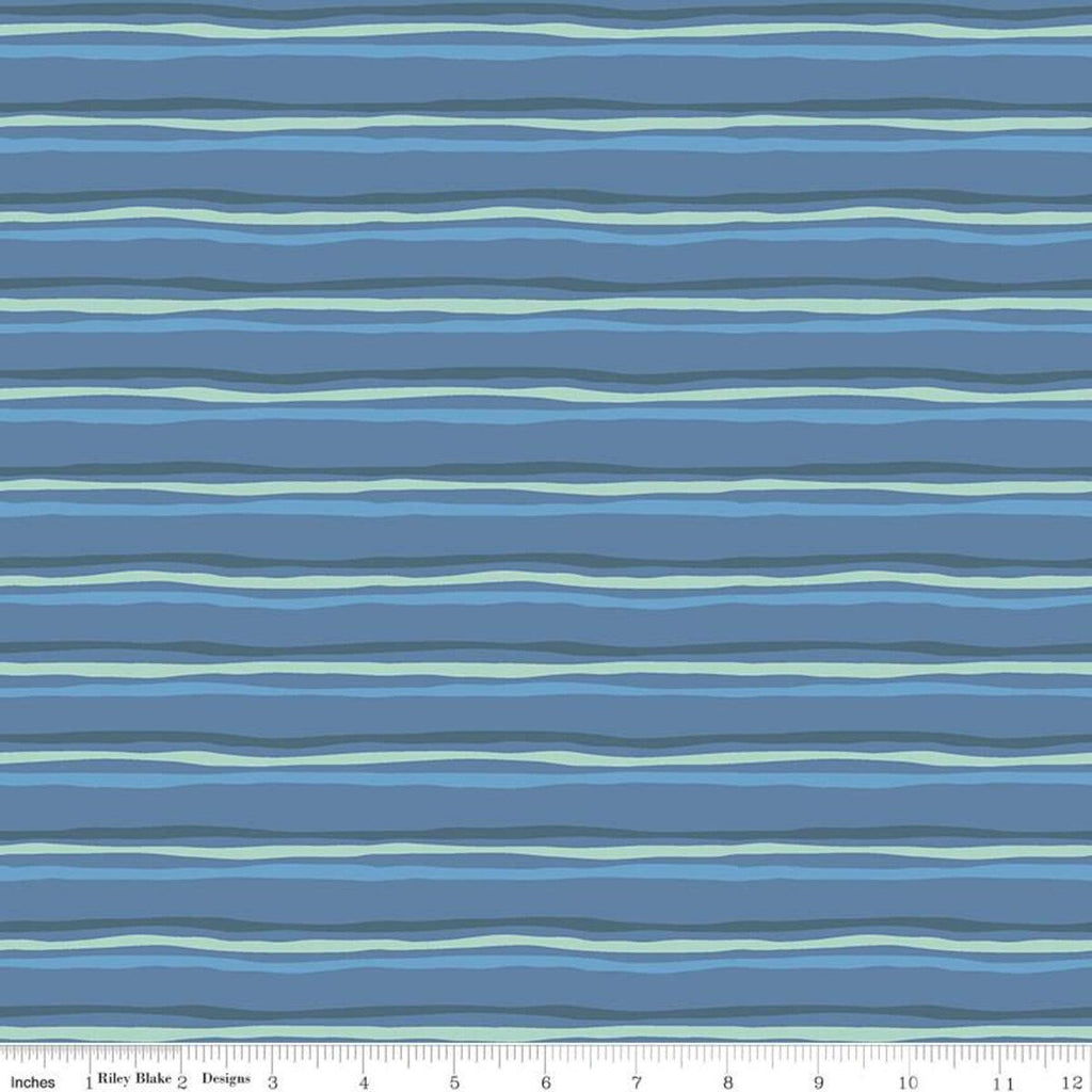 Riptide Stripes C10304 Denim  - Riley Blake Designs - Ocean Sea Irregular Striped Stripe Blue Green - Quilting Cotton Fabric