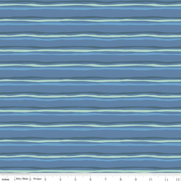 SALE Riptide Stripes C10304 Denim  - Riley Blake Designs - Ocean Sea Irregular Striped Stripe Blue Green - Quilting Cotton Fabric