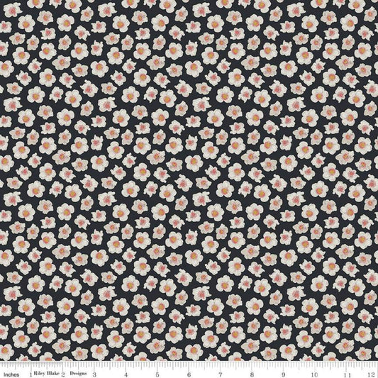 Fat Quarter End of Bolt - CLEARANCE Faith, Hope & Love Flowers C10323 Charcoal - Riley Blake Designs - Floral - Quilting Cotton Fabric