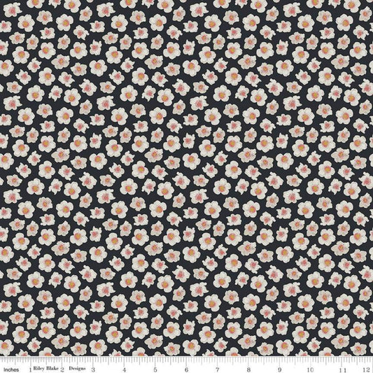 Fat Quarter End of Bolt - CLEARANCE Faith, Hope & Love Flowers C10323 Charcoal - Riley Blake Designs - Floral - Quilting Cotton Fabric