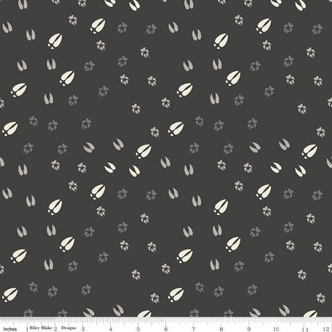 Fat Quarter End of Bolt - SALE Timberland Tracks C10332 Charcoal - Riley Blake - Animal Paw Prints Hoof Dark Gray - Quilting Cotton Fabric