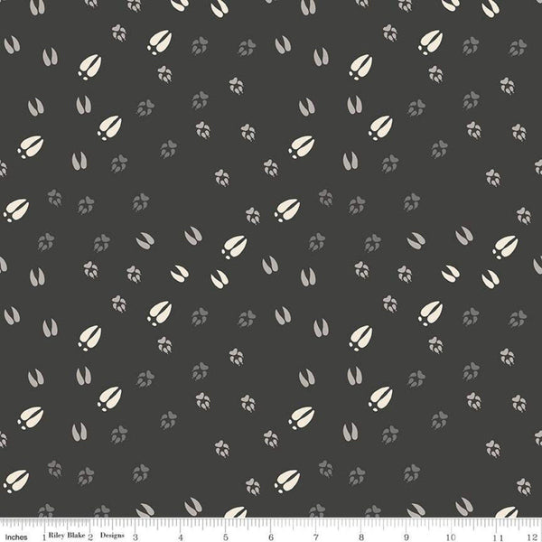 Fat Quarter End of Bolt - SALE Timberland Tracks C10332 Charcoal - Riley Blake - Animal Paw Prints Hoof Dark Gray - Quilting Cotton Fabric