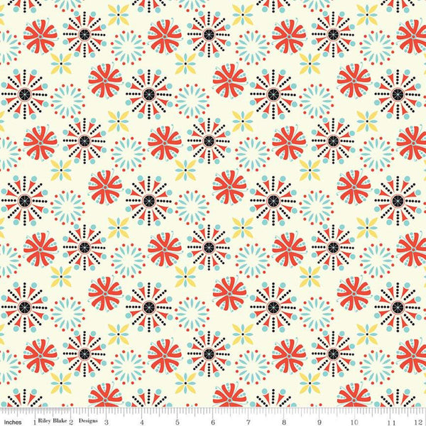 Fat Quarter End of Bolt - CLEARANCE Oh Happy Day! Floral C10311 Cream - Riley Blake Designs - Flowers Geometric - Quilting Cotton Fabric