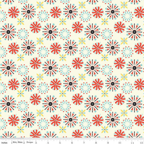 Fat Quarter End of Bolt - CLEARANCE Oh Happy Day! Floral C10311 Cream - Riley Blake Designs - Flowers Geometric - Quilting Cotton Fabric