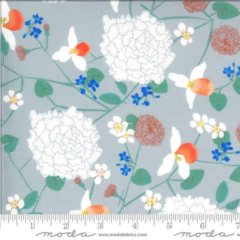 10" End of Bolt - CLEARANCE Lakeside Story Midwest State Flowers 13350 Lake Effect - Moda - Floral Great Lakes Gray - Quilting Cotton Fabric
