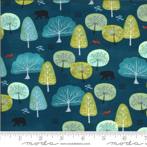 22" End of Bolt - SALE Lakeside Story Fox Forest 13353 Sailcloth - Moda - Trees Bears Outdoors Great Dark Blue - Quilting Cotton Fabric