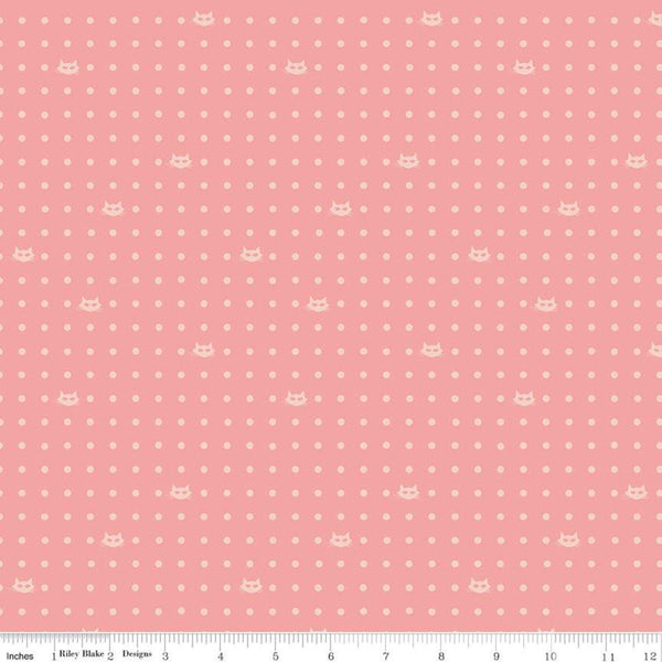 15" End of Bolt Piece - Mod Meow Dots C10283 Coral - Riley Blake Designs - Cat Cats Polka Dots Dotted Orange Pink - Quilting Cotton Fabric