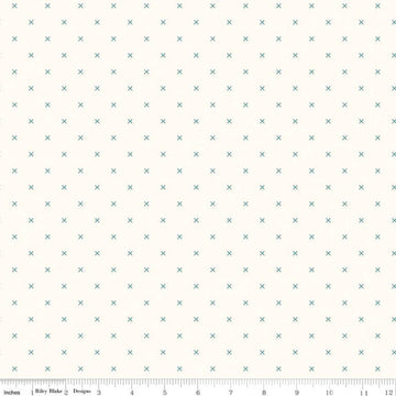 SALE Bee Cross Stitch on Cloud C747 Jade - Riley Blake Designs -  Green Xs on Off-White Geometric - Lori Holt - Quilting Cotton Fabric