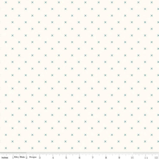 DEAL Bee Cross Stitch on Cloud C747 Jade - Riley Blake Designs -  Green Xs on Off-White Geometric - Lori Holt - Quilting Cotton Fabric