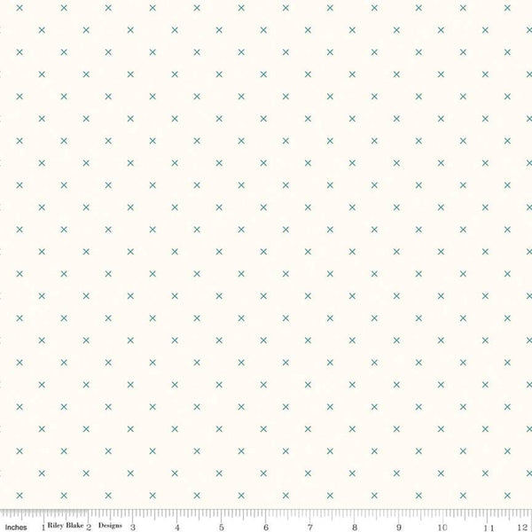 SALE Bee Cross Stitch on Cloud C747 Jade by Riley Blake Designs -  Green Xs on Off-White Geometric - Lori Holt - Quilting Cotton Fabric