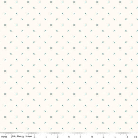 SALE Bee Cross Stitch on Cloud C747 Jade by Riley Blake Designs -  Green Xs on Off-White Geometric - Lori Holt - Quilting Cotton Fabric