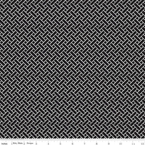 31" end of bolt - SALE Classic Caskata Wicker C10385 Black - Riley Blake Designs - Basket Weave Geometric -  Quilting Cotton Fabric