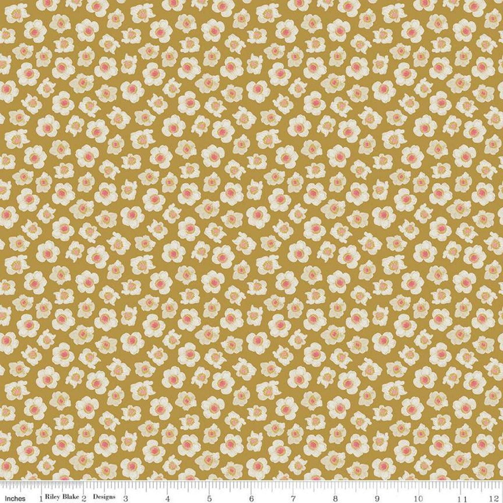 Fat Quarter End of Bolt-CLEARANCE Faith, Hope and Love Flowers C10323 Antique Gold -Riley Blake- Flowers Cream Pink - Quilting Cotton Fabric