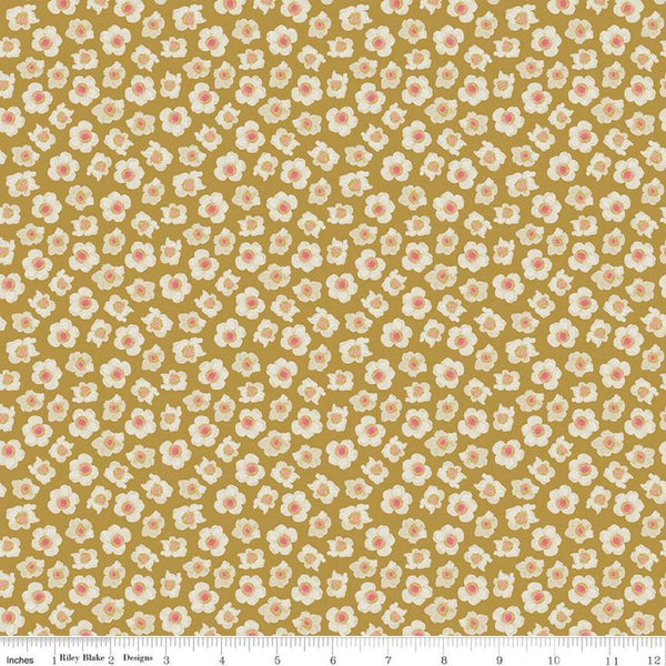 Fat Quarter End of Bolt-CLEARANCE Faith, Hope and Love Flowers C10323 Antique Gold -Riley Blake- Flowers Cream Pink - Quilting Cotton Fabric