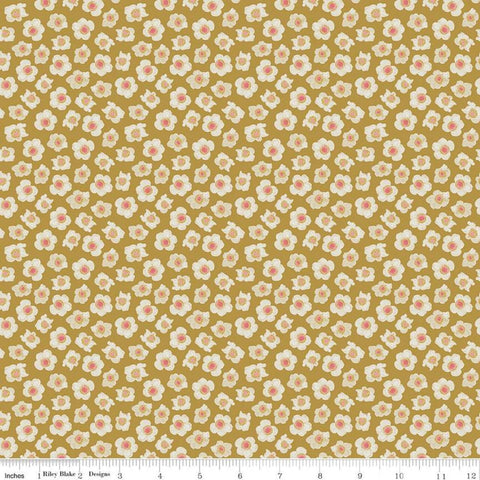 Fat Quarter End of Bolt-CLEARANCE Faith, Hope and Love Flowers C10323 Antique Gold -Riley Blake- Flowers Cream Pink - Quilting Cotton Fabric
