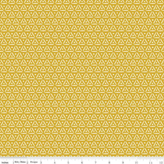 Fat Quarter End of Bolt - SALE Faith, Hope & Love Geo C10324 Antique Gold - Riley Blake  - Geometric Triangles Dots - Quilting Cotton Fabric