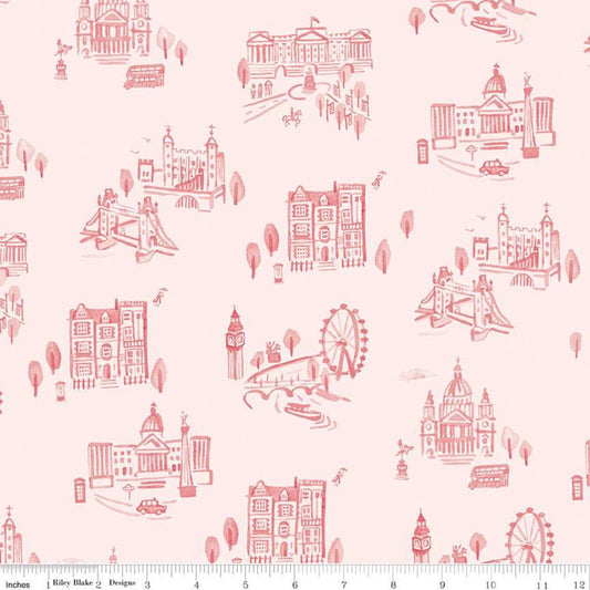 18" End of Bolt - Notting Hill London C10201 Blush - Riley Blake Designs - Scenery Sights England Pink - Quilting Cotton Fabric