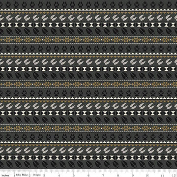 Fat Quarter End of Bolt - SALE Timberland Stripe C10334 Charcoal - Riley Blake - Striped Animal Tracks Paw Prints - Quilting Cotton Fabric
