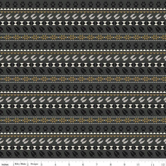 Fat Quarter End of Bolt - SALE Timberland Stripe C10334 Charcoal - Riley Blake - Striped Animal Tracks Paw Prints - Quilting Cotton Fabric