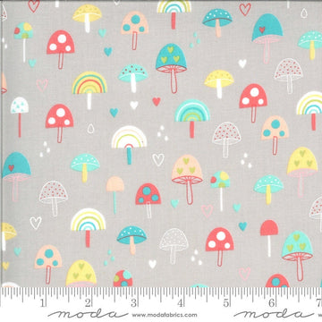 Fat Quarter End of Bolt - CLEARANCE Hello Sunshine Mushrooms 35351 Cloudy - Moda Fabrics - Children's Juvenile Gray - Quilting Cotton Fabric