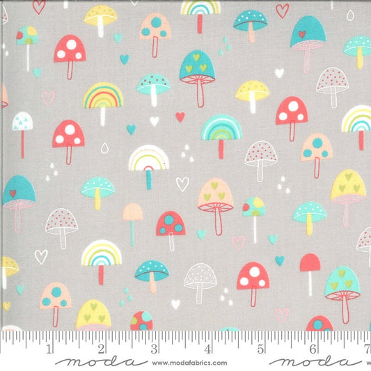 Fat Quarter End of Bolt - CLEARANCE Hello Sunshine Mushrooms 35351 Cloudy - Moda Fabrics - Children's Juvenile Gray - Quilting Cotton Fabric
