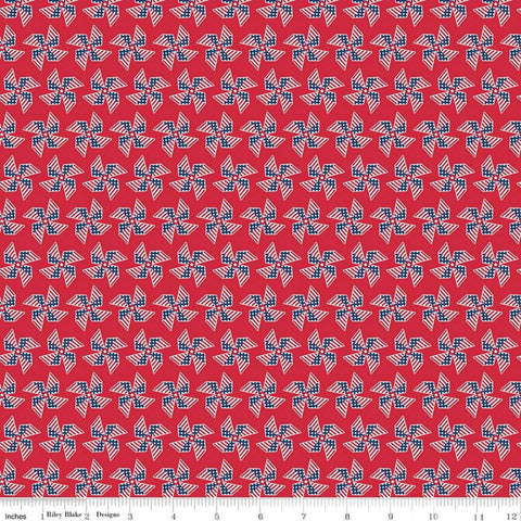 26" End of Bolt - SALE Land of Liberty Pinwheels C10565 Red - Riley Blake - Patriotic Americana Red White Blue - Quilting Cotton Fabric