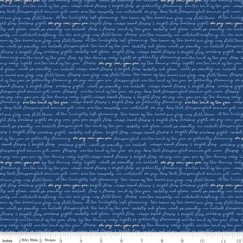 13" end of bolt - Land of Liberty Text C10566 Navy - Riley Blake Designs - Patriotic Words White on Blue - Quilting Cotton Fabric