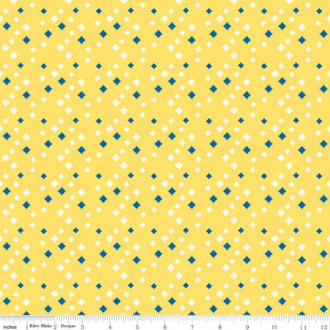 CLEARANCE Oh Happy Day! Diamonds C10314 Yellow - Riley Blake Designs - Blue Cream Diamonds on Yellow - Quilting Cotton Fabric