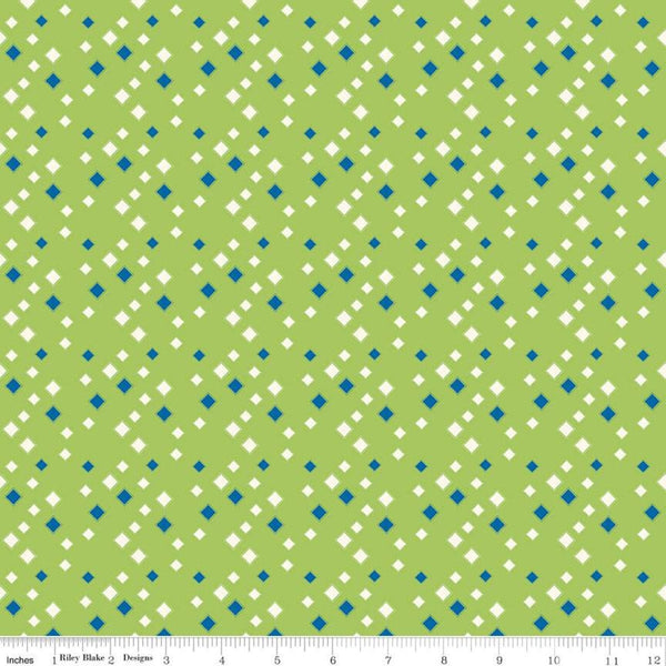 Fat Quarter End of Bolt - CLEARANCE Oh Happy Day! Diamonds C10314 Green - Riley Blake - Scattered Blue Cream - Quilting Cotton Fabric