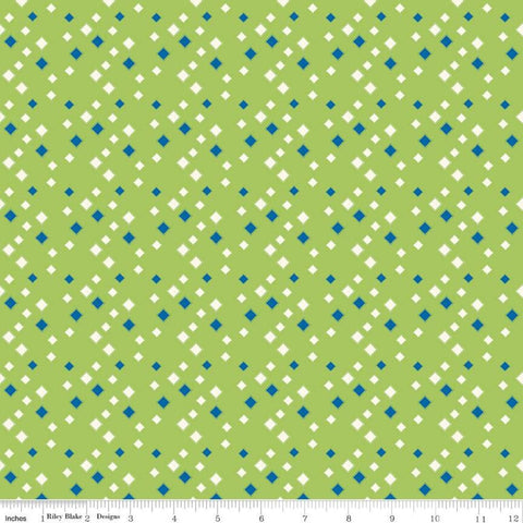 Fat Quarter End of Bolt - CLEARANCE Oh Happy Day! Diamonds C10314 Green - Riley Blake - Scattered Blue Cream - Quilting Cotton Fabric