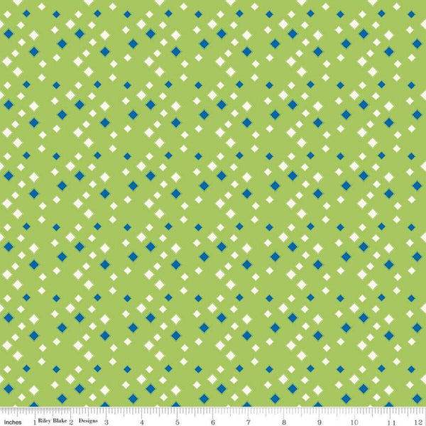 Fat Quarter End of Bolt - CLEARANCE Oh Happy Day! Diamonds C10314 Green - Riley Blake - Scattered Blue Cream - Quilting Cotton Fabric