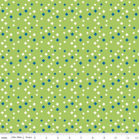 Fat Quarter End of Bolt - CLEARANCE Oh Happy Day! Diamonds C10314 Green - Riley Blake - Scattered Blue Cream - Quilting Cotton Fabric