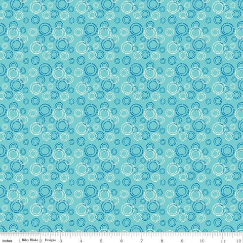 Fat Quarter End of Bolt - SALE Oh Happy Day! Circles C10312 Aqua - Riley Blake Designs - Overlapping Circles Blue - Quilting Cotton Fabric