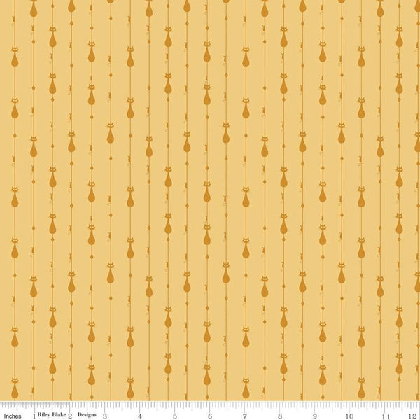 35" End of Bolt - Mod Meow Stripes C10282 Honey - Riley Blake Designs -Cat Striped Stripe Mice Diamonds Yellow Gold - Quilting Cotton Fabric