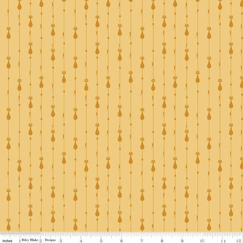 35" End of Bolt - Mod Meow Stripes C10282 Honey - Riley Blake Designs -Cat Striped Stripe Mice Diamonds Yellow Gold - Quilting Cotton Fabric