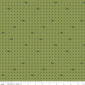 Fat Quarter End of Bolt - SALE Mod Meow Dots C10283 Olive - Riley Blake Designs - Cats Polka Dots Dotted Dot Green - Quilting Cotton Fabric
