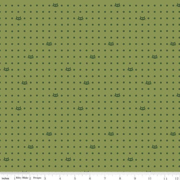 Fat Quarter End of Bolt - SALE Mod Meow Dots C10283 Olive - Riley Blake Designs - Cats Polka Dots Dotted Dot Green - Quilting Cotton Fabric