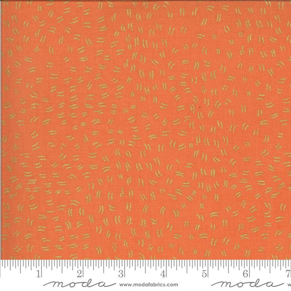 CLEARANCE Dwell in Possibility Flutters METALLIC 48318 Poppy - Moda Fabrics - Abstract Orange with Gold METALLIC - Quilting Cotton Fabric