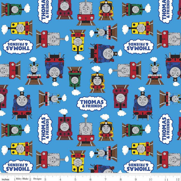 10" End of bolt - SALE All Aboard with Thomas and Friends Friends C11001 Blue - Riley Blake - Trains Logo Children's - Quilting Cotton