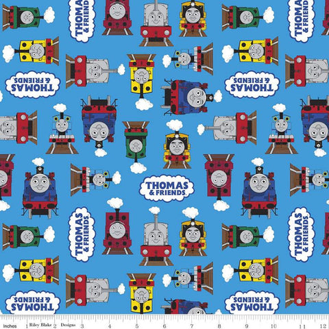 30" End of bolt - All Aboard with Thomas and Friends Friends C11001 Blue - Riley Blake - Trains Engines Logo Children's - Quilting Cotton