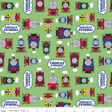 13" End of Bolt - All Aboard with Thomas & Friends Friends C11001 Green - Riley Blake - Trains Logo - Quilting Cotton - Licensed Product