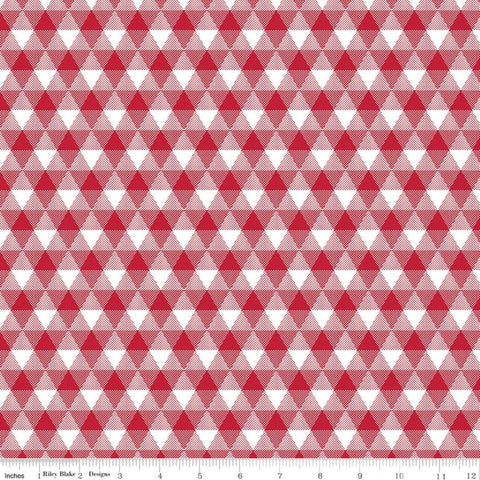 Fat Quarter End of Bolt - Land of Liberty Triangle PRINTED Gingham C10563 Red - Riley Blake - Geometric Red White - Quilting Cotton Fabric