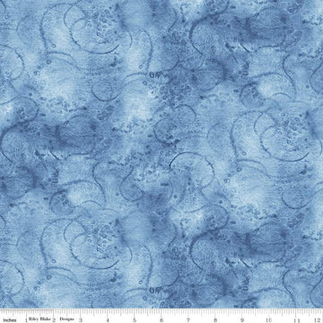 16" End of Bolt - Painter's Watercolor Swirl C680 Sky Blue - Riley Blake Designs - Blue Tone-on-Tone - Quilting Cotton Fabric